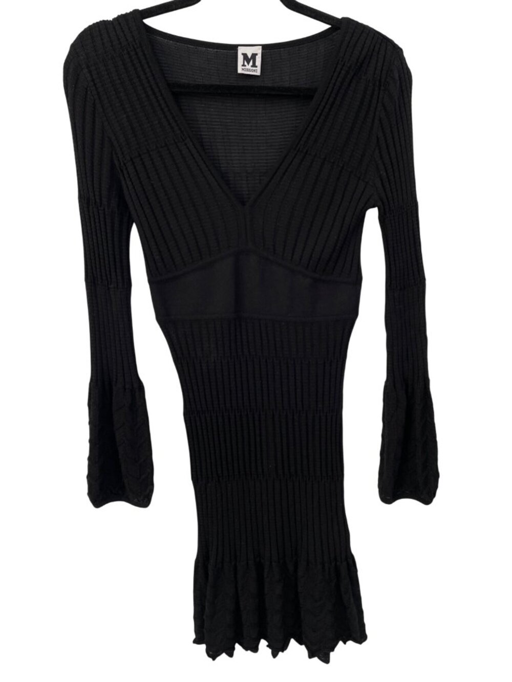 Missoni Bodycon Mini Sweater Dress Size 4 V-Neck Black Elegant Party Cocktail